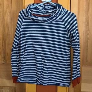 Horny Toad cowl neck teal stripped long sleeve